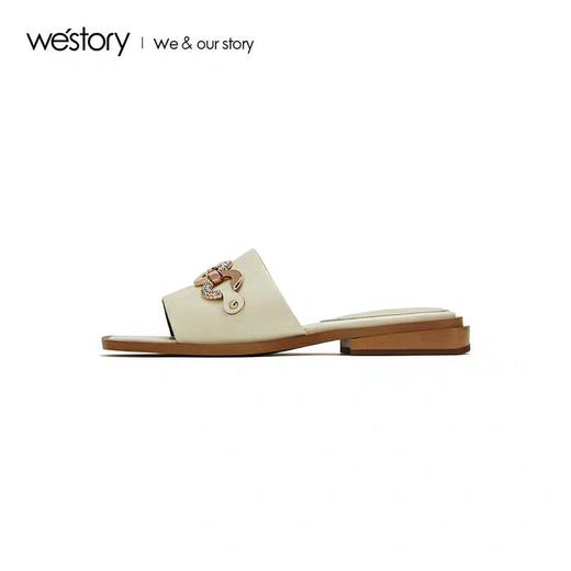 westory2019春夏新款金属饰物拖鞋女平底舒适水钻简约W29BJ60351 商品图2