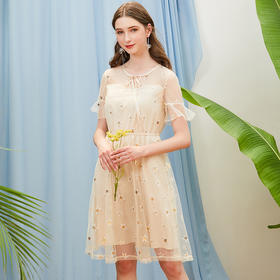 欧芮儿新款夏装刺绣绣花网纱连衣裙9XLB21236