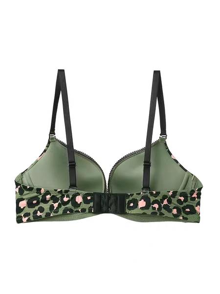 4f安莉芳集团厂庆芬狄诗豹纹光面内衣女无钢圈上托小胸包容聚拢文胸