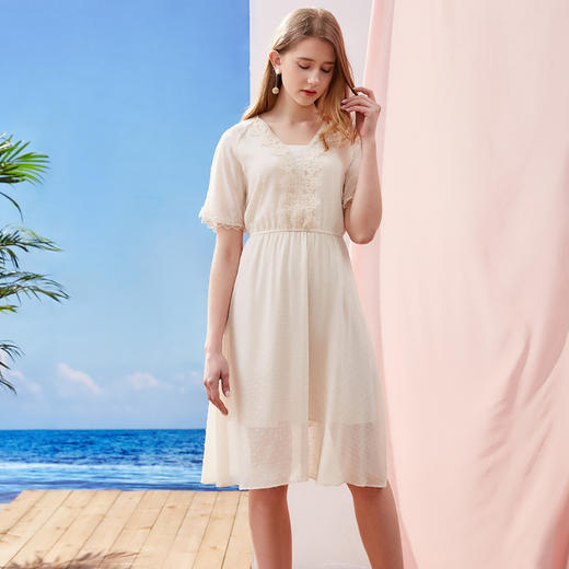 OLrain法式连衣裙女夏季2022收腰蕾丝拼接甜美裙 商品图1