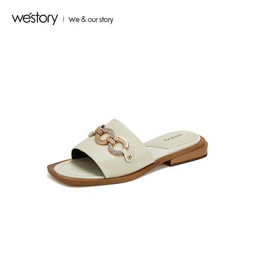 westory2019春夏新款金属饰物拖鞋女平底舒适水钻简约W29BJ60351 商品图0