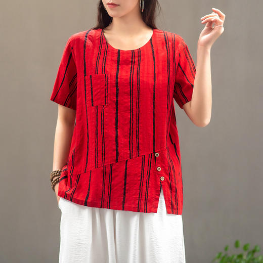 MQ-1918-5夏季新款宽松显瘦棉麻风碎花上衣YY 商品图3