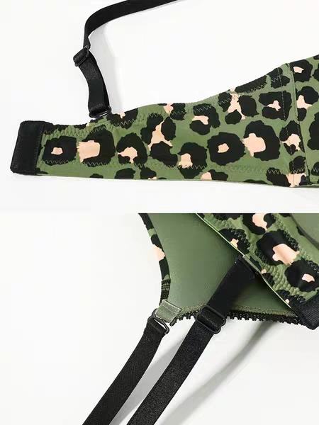 4f安莉芳集团厂庆芬狄诗豹纹光面内衣女无钢圈上托小胸包容聚拢文胸