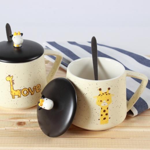 创意卡通陶瓷杯手绘可爱长颈鹿马克杯燕麦早餐咖啡杯情侣礼品水杯 商品图1