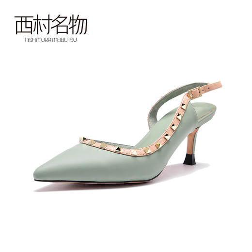 西村名物2020春夏新款女士包头凉鞋高跟铆钉凉拖漏脚背尖头穆勒鞋 T20AE10811 商品图4