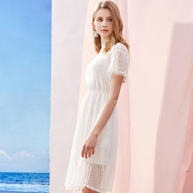 OLrain法式蕾丝连衣裙女夏季2022收腰气质仙女裙
