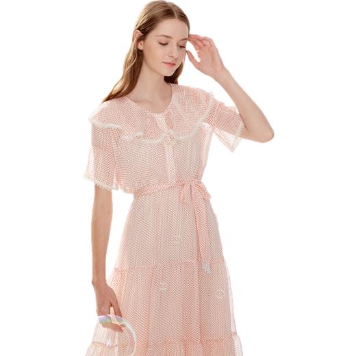 OLrain法式高级穿搭波点连衣裙女夏季2022气质娃娃领粉色裙子 商品图4