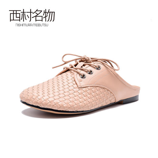 西村名物2021夏季新款包头半拖女圆头编织系带穆勒鞋ins潮X20AH10271 商品图4