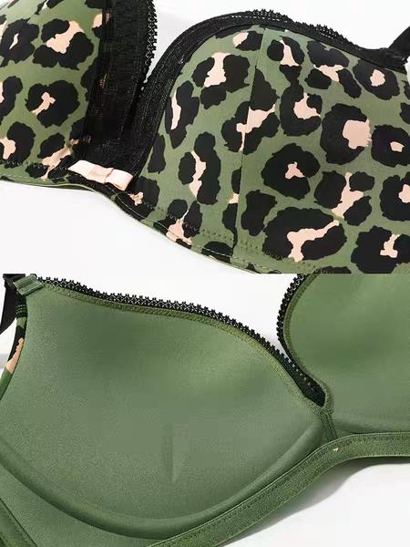 4f安莉芳集团厂庆芬狄诗豹纹光面内衣女无钢圈上托小胸包容聚拢文胸