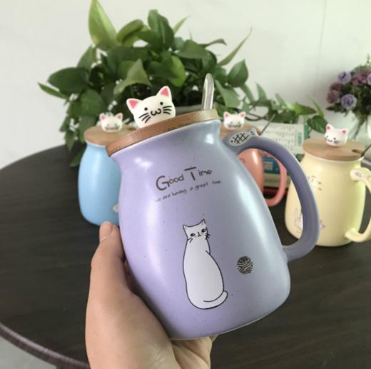 日式可爱猫咪马克杯水杯创意陶瓷带盖勺情侣办公室家用男女喝水杯 商品图2