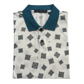 Marco Azzali 白底蓝绿领几何印花短袖POLO衫 T3201700