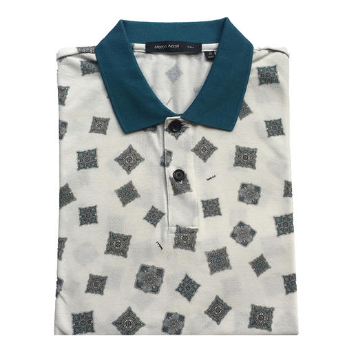 Marco Azzali 白底蓝绿领几何印花短袖POLO衫 T3201700 商品图0