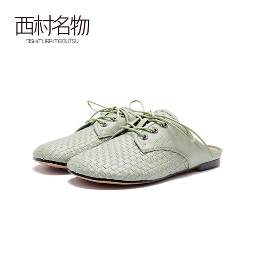 西村名物2021夏季新款包头半拖女圆头编织系带穆勒鞋ins潮X20AH10271 商品图1