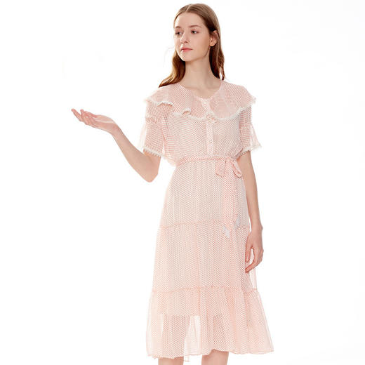 OLrain法式高级穿搭波点连衣裙女夏季2022气质娃娃领粉色裙子 商品图3