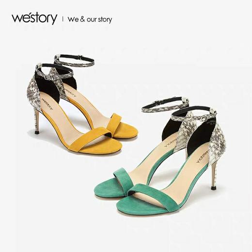 westory2020新款高跟凉鞋女细跟甜美复古风蛇皮纹单鞋W29BG60071 商品图3