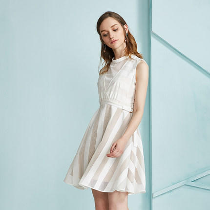 欧芮儿 夏装新款V领条纹无袖连衣裙 商品图6