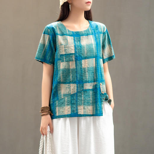 MQ-1918-5夏季新款宽松显瘦棉麻风碎花上衣YY 商品图4