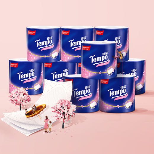 f『得宝Tempo』卷纸有芯压花樱花味4层加厚160g16卷家用卷筒纸餐巾纸 商品图6