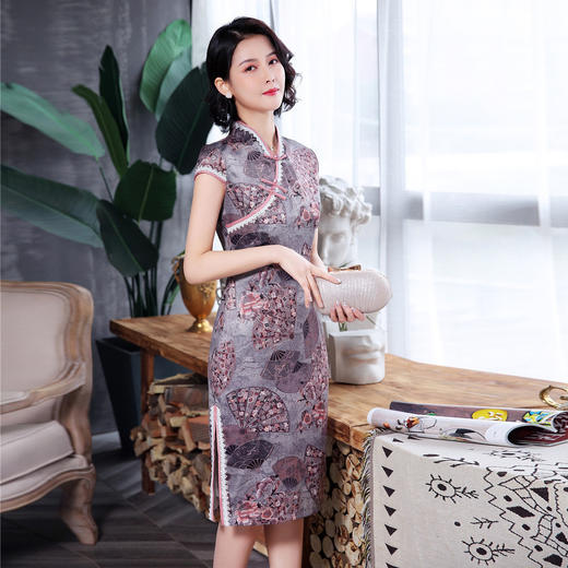 春季低领蕾丝边少女复古改良中长款旗袍(货号 ky84518)