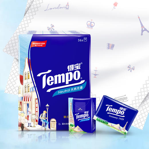 得宝（Tempo） 手帕纸欧式印花无香4层36包 纸巾小包便携装手帕纸餐巾纸 商品图7