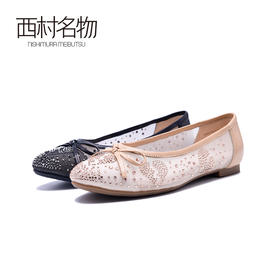 西村名物2020新品仙女鞋蝴蝶结圆头低跟休闲女单鞋X20AE10221