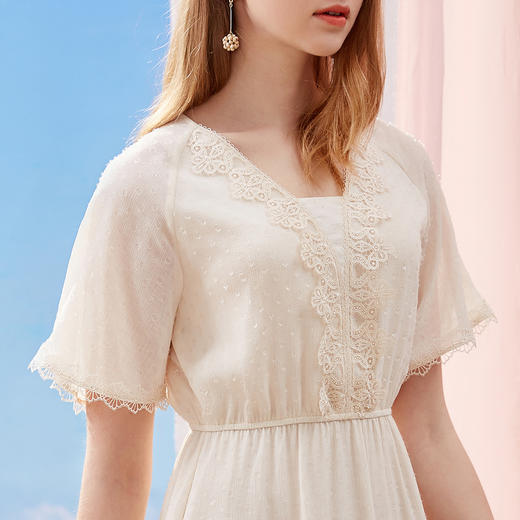 OLrain法式连衣裙女夏季2022收腰蕾丝拼接甜美裙 商品图3