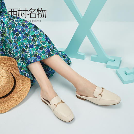 西村名物女鞋2020春夏新款舒适平底低平跟一脚蹬女拖鞋X20AH16391 商品图3