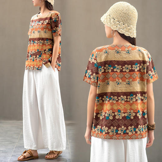 MQ-1918-5夏季新款宽松显瘦棉麻风碎花上衣YY 商品图1