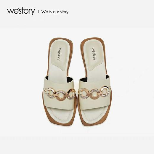 westory2019春夏新款金属饰物拖鞋女平底舒适水钻简约W29BJ60351 商品图1