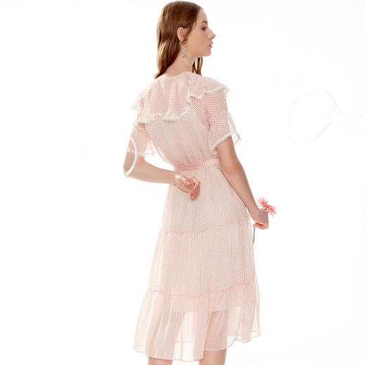 OLrain法式高级穿搭波点连衣裙女夏季2022气质娃娃领粉色裙子 商品图2