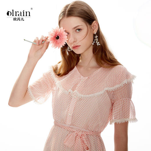 OLrain法式高级穿搭波点连衣裙女夏季2022气质娃娃领粉色裙子 商品图1