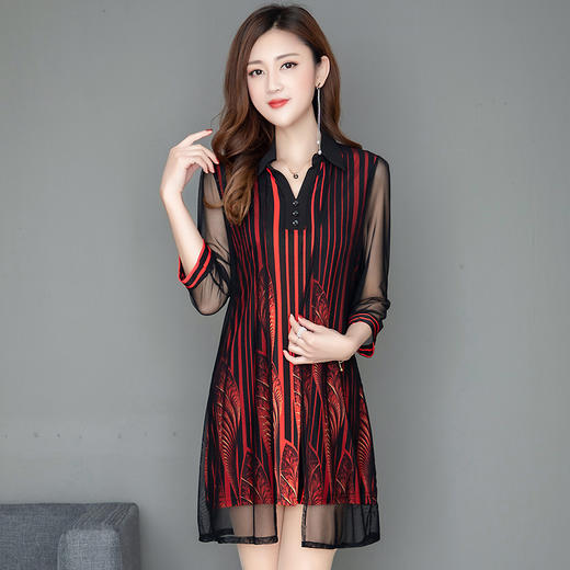 MQ-1909-215夏季新款气质洋气网纱印花上衣假两件YY 商品图3