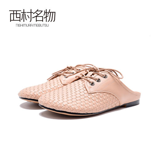西村名物2021夏季新款包头半拖女圆头编织系带穆勒鞋ins潮X20AH10271 商品图2
