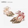 westory豹纹包头凉鞋女一字带真皮尖头细高跟2020新款W29AH50121 商品缩略图3