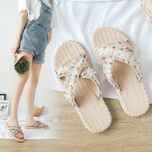 XH-4588夏季新款波西米亚花朵拖鞋大码编织沙滩拖透气清凉潮WY 商品图4