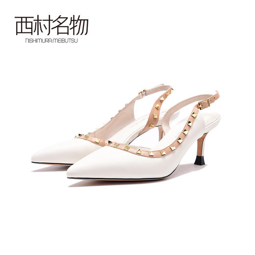西村名物2020春夏新款女士包头凉鞋高跟铆钉凉拖漏脚背尖头穆勒鞋 T20AE10811 商品图1