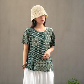 MQ-1918-5夏季新款宽松显瘦棉麻风碎花上衣YY