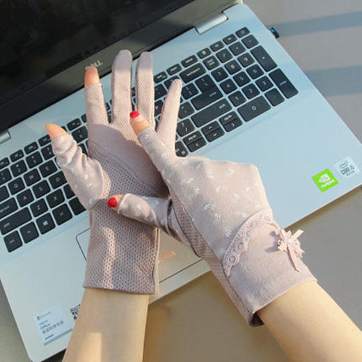 新款防晒半指手套女露两指夏天骑行钓鱼防滑露手指护手女款棉可爱 商品图7