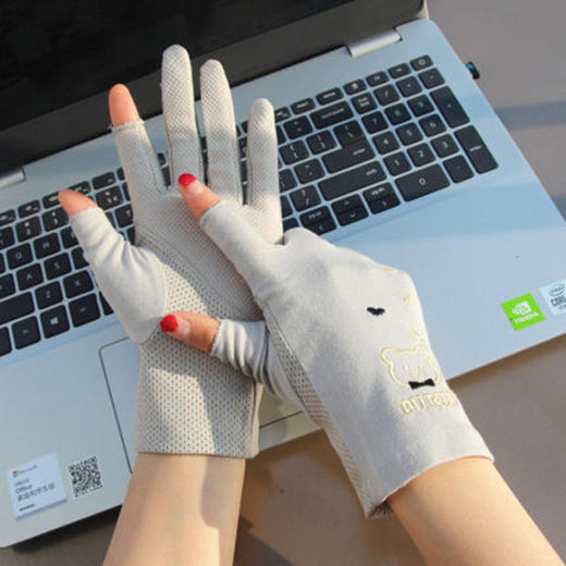 新款防晒半指手套女露两指夏天骑行钓鱼防滑露手指护手女款棉可爱 商品图3