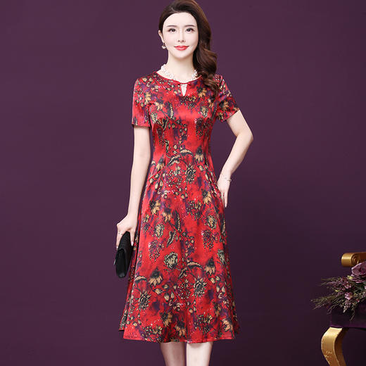 WXY-98232W夏新款修身重磅真丝复古印花婚礼宴会气质礼服裙 商品图1