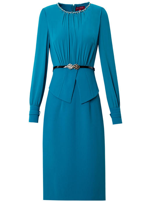 FMY-25901新款秋装气质ol假两件连衣裙收腰显瘦开叉包臀裙 商品图1