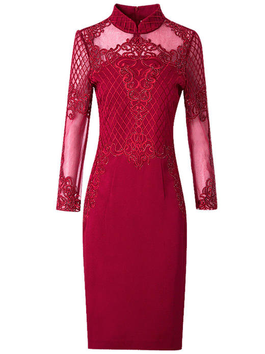 FMY-29204早春气质优雅修身中长包臀裙子 商品图2