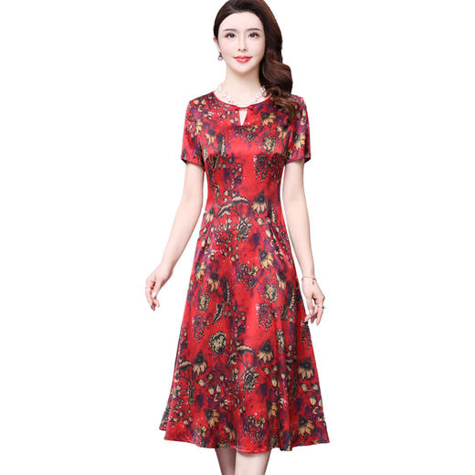 WXY-98232W夏新款修身重磅真丝复古印花婚礼宴会气质礼服裙 商品图3