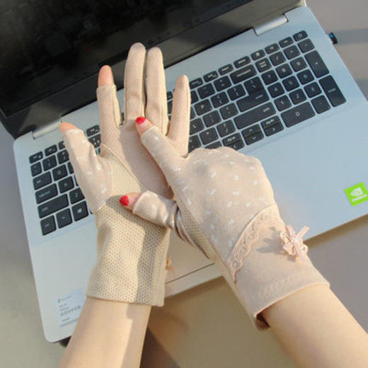 新款防晒半指手套女露两指夏天骑行钓鱼防滑露手指护手女款棉可爱 商品图9