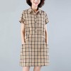MQ-MZX211夏新款宽松中长款休闲复古翻领格子连衣裙YY 商品缩略图2