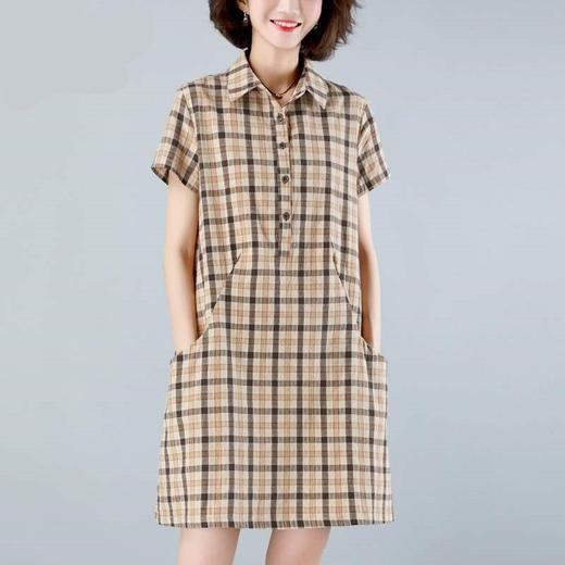 MQ-MZX211夏新款宽松中长款休闲复古翻领格子连衣裙YY 商品图2