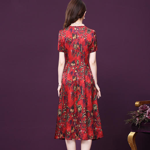 WXY-98232W夏新款修身重磅真丝复古印花婚礼宴会气质礼服裙 商品图2