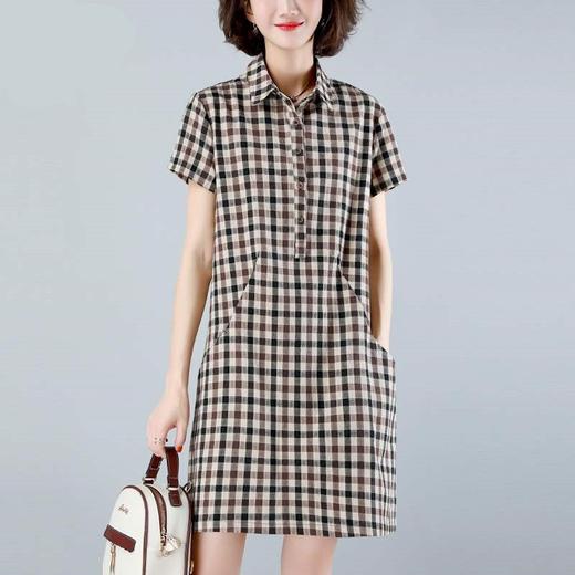 MQ-MZX211夏新款宽松中长款休闲复古翻领格子连衣裙YY 商品图0