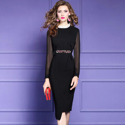 FMY-29309春季气质女神范立领修身中长一步裙 商品图1