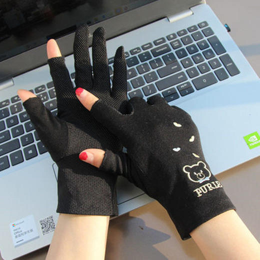 新款防晒半指手套女露两指夏天骑行钓鱼防滑露手指护手女款棉可爱 商品图1